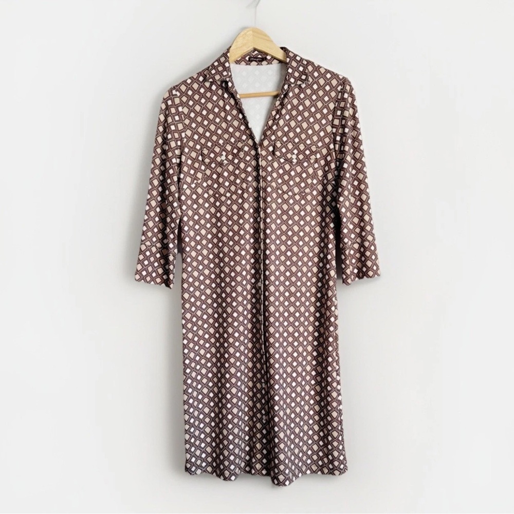 J.Mclaughlin Brynn Dress Women’s Small Souk Geo Collared Pockets Quiet Luxury